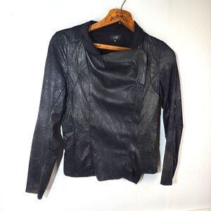Twelve by Ontwelfth Black Moto Jacket Zip Front Sheen Chic Stretch Medium